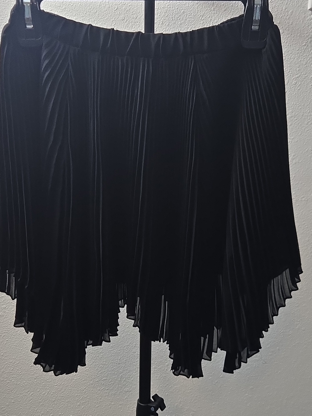 Black Pleated Asymmetrical Mini Skirt - Women's